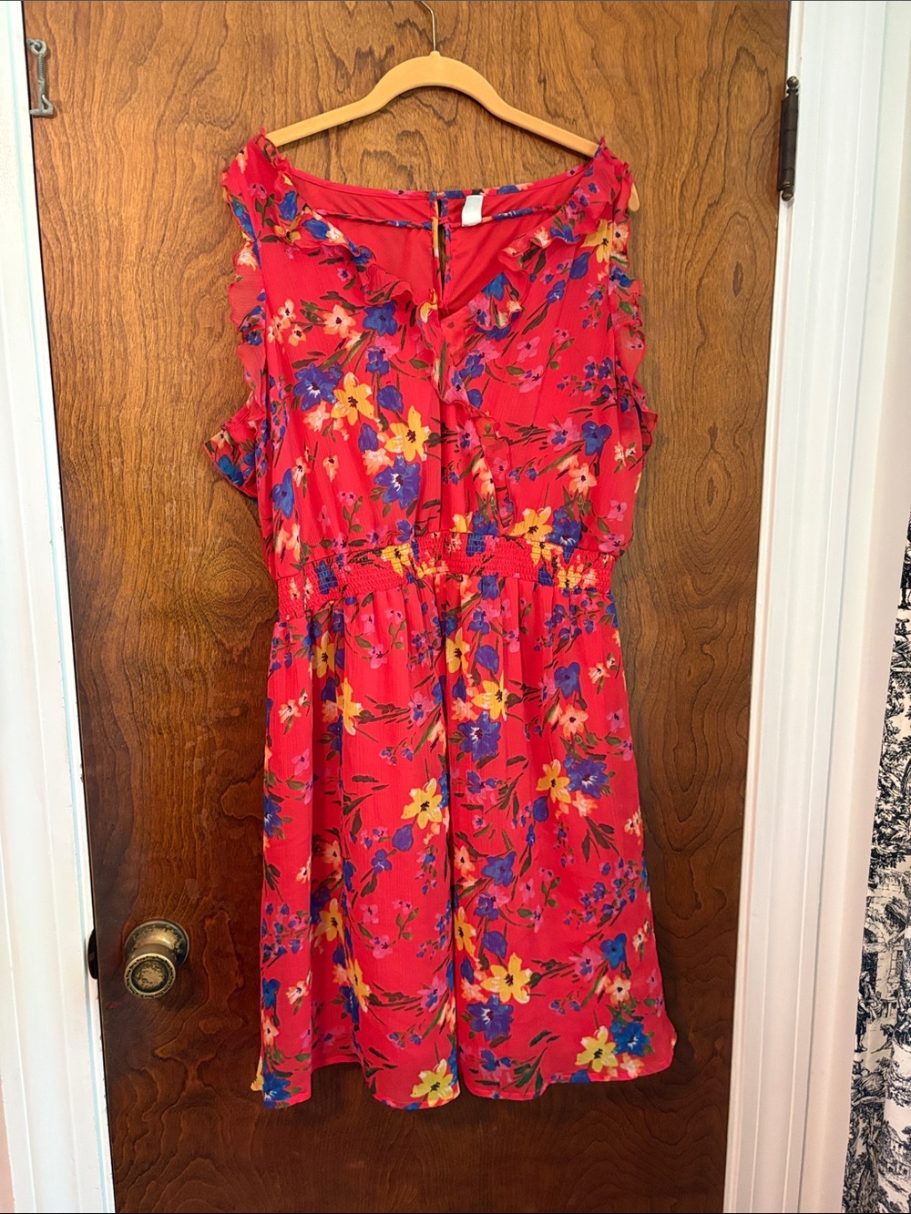 Old Navy Red Floral Tie-Back Dress with Multicolor Accents